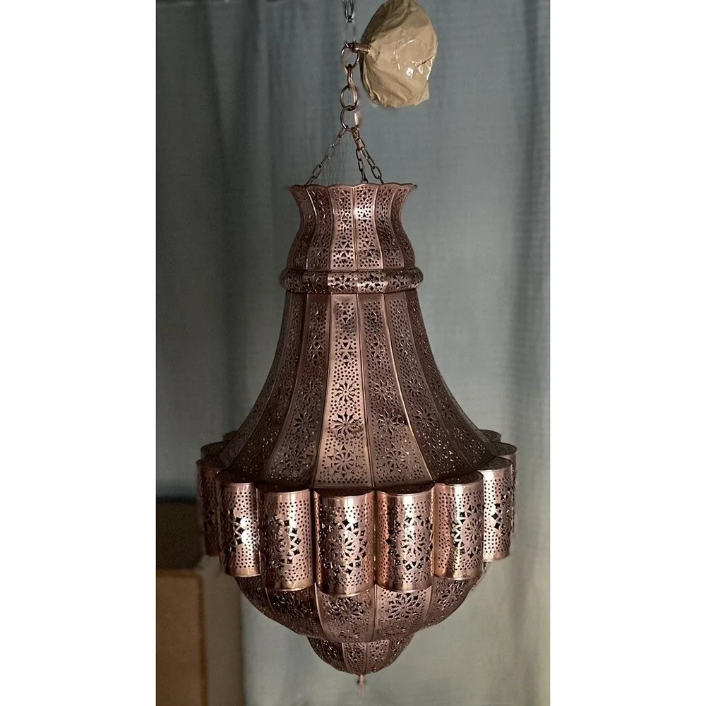 Handmade Moroccan Lantern Brass Ceiling Hanging Chandelier Pendant  Large